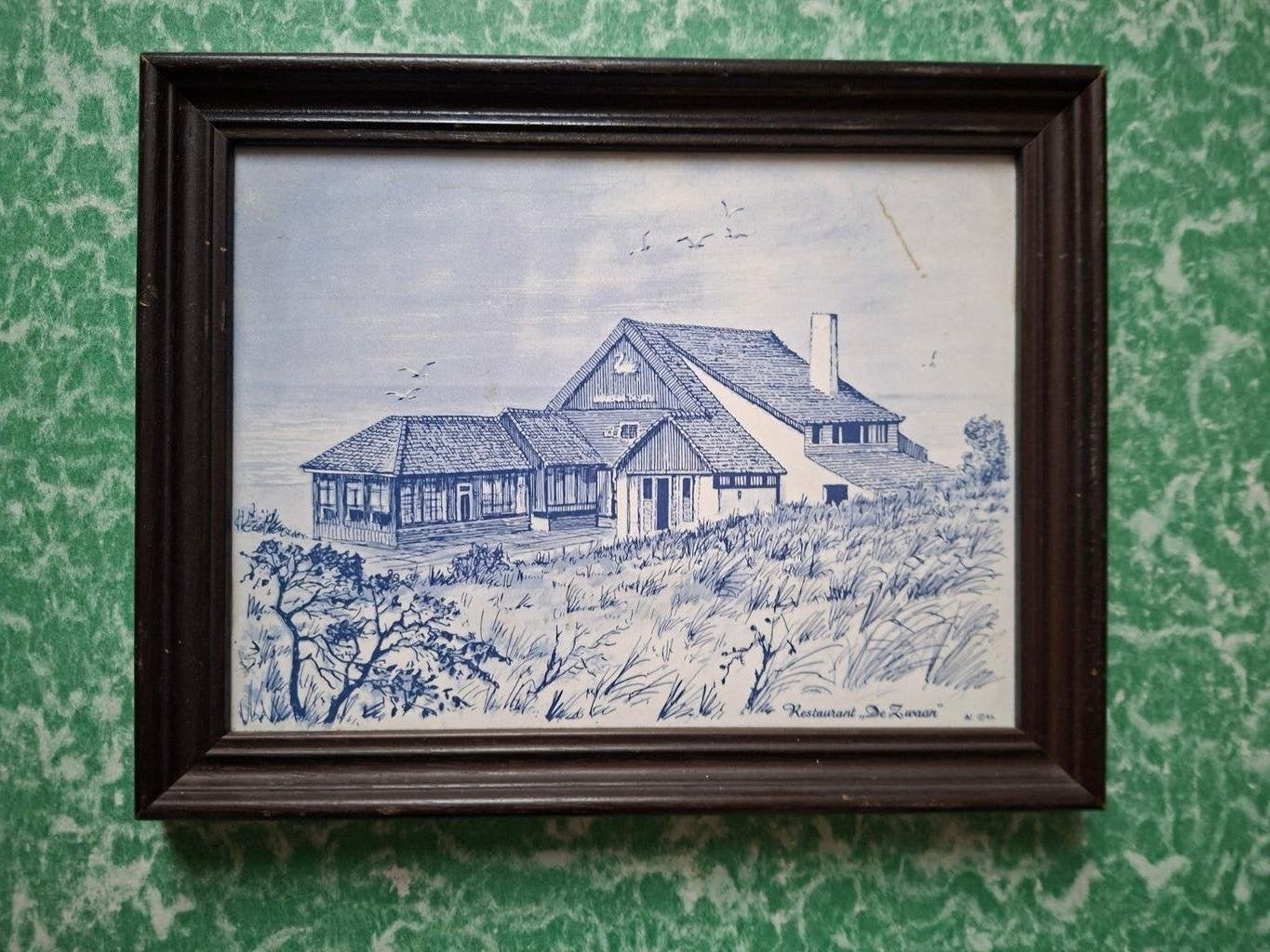 tegeltje in lijst Katwijk Restaurant De Zwaan/ Madame Rose, Ophalen of Verzenden, Gebruikt