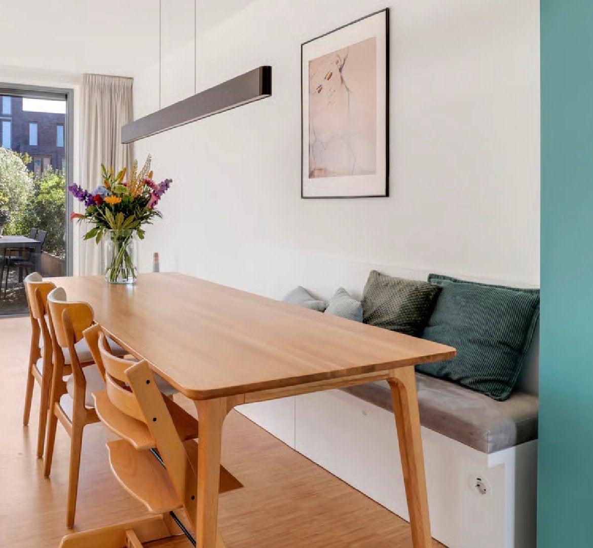 Maatwerk eetbank 200 cm met opberglades, Ophalen, Kunststof, Minder dan 75 cm, Driepersoons