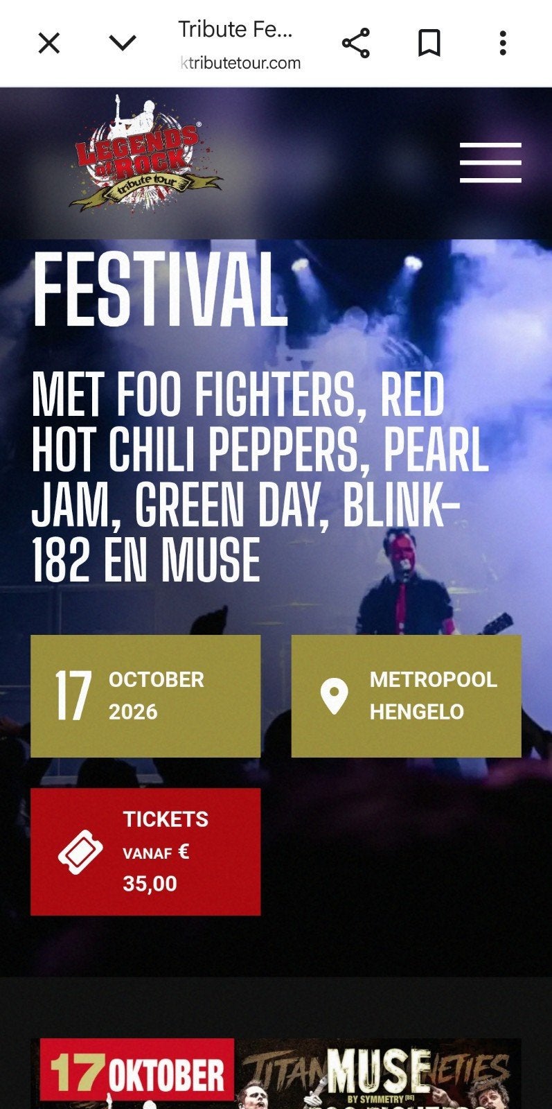 te koop 3 tickets, 25 euro per stuk ( gekocht voor 35 per st, Tickets en Kaartjes, Twee personen, Hard Rock of Metal