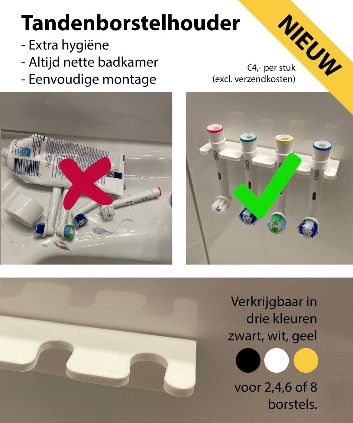 Tandenborstelhouder voor elektrische tandenborstels, Huis en Inrichting, Badkamer | Badtextiel en Accessoires, Ophalen of Verzenden