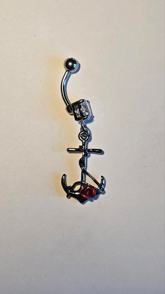 Navelpiercing met anker en strass, Navelpiercing, Gebruikt, Staal, Ophalen of Verzenden
