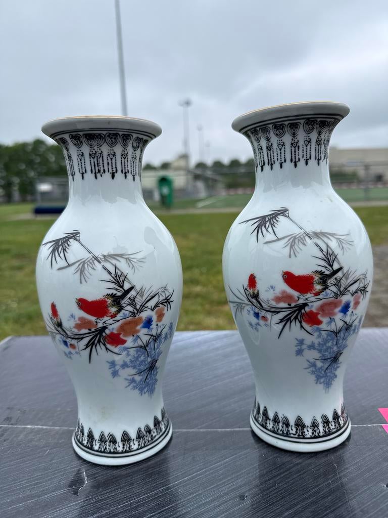 Set van 2 Chinese porseleinen vazen met vogelmotief, Ophalen