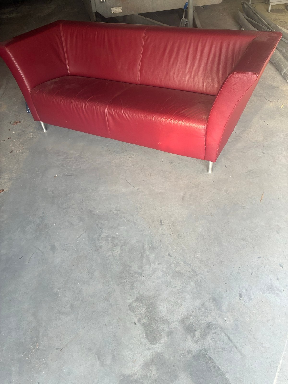 2x Rode leren tweepersoonsbank, Ophalen, Gebruikt, 150 tot 200 cm, Tweepersoons