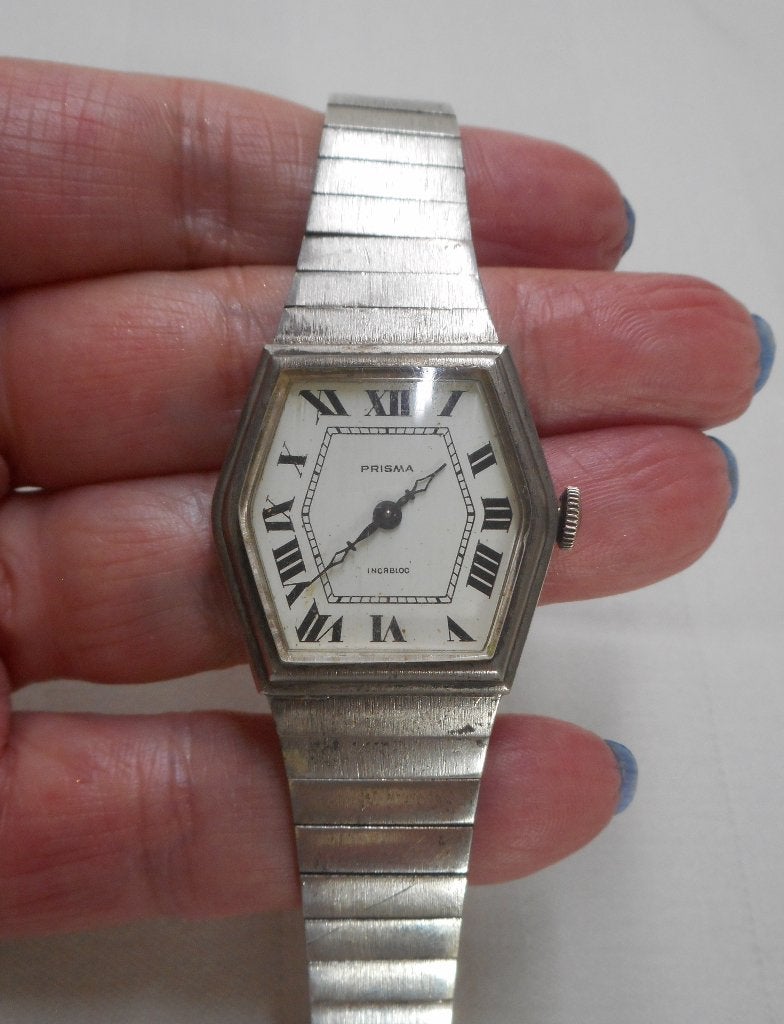 Zilveren Prisma dames opwind polshorloge jaren 60 nr.454, Overige merken, Verzenden, Polshorloge, Overige materialen