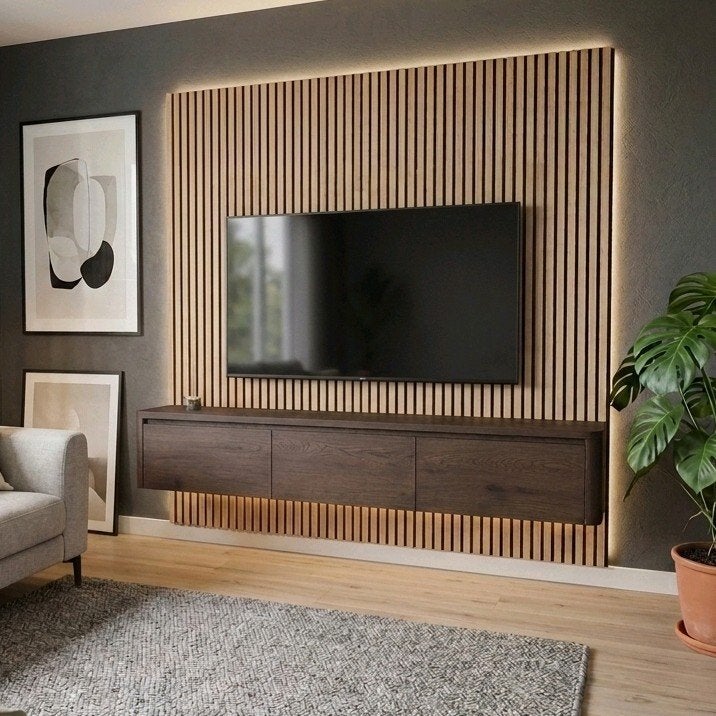 Massief Eiken TV-Meubel (240 cm) – Kleur: Dark Roast – Rond, 150 tot 200 cm, Eikenhout, Ophalen of Verzenden, Zo goed als nieuw