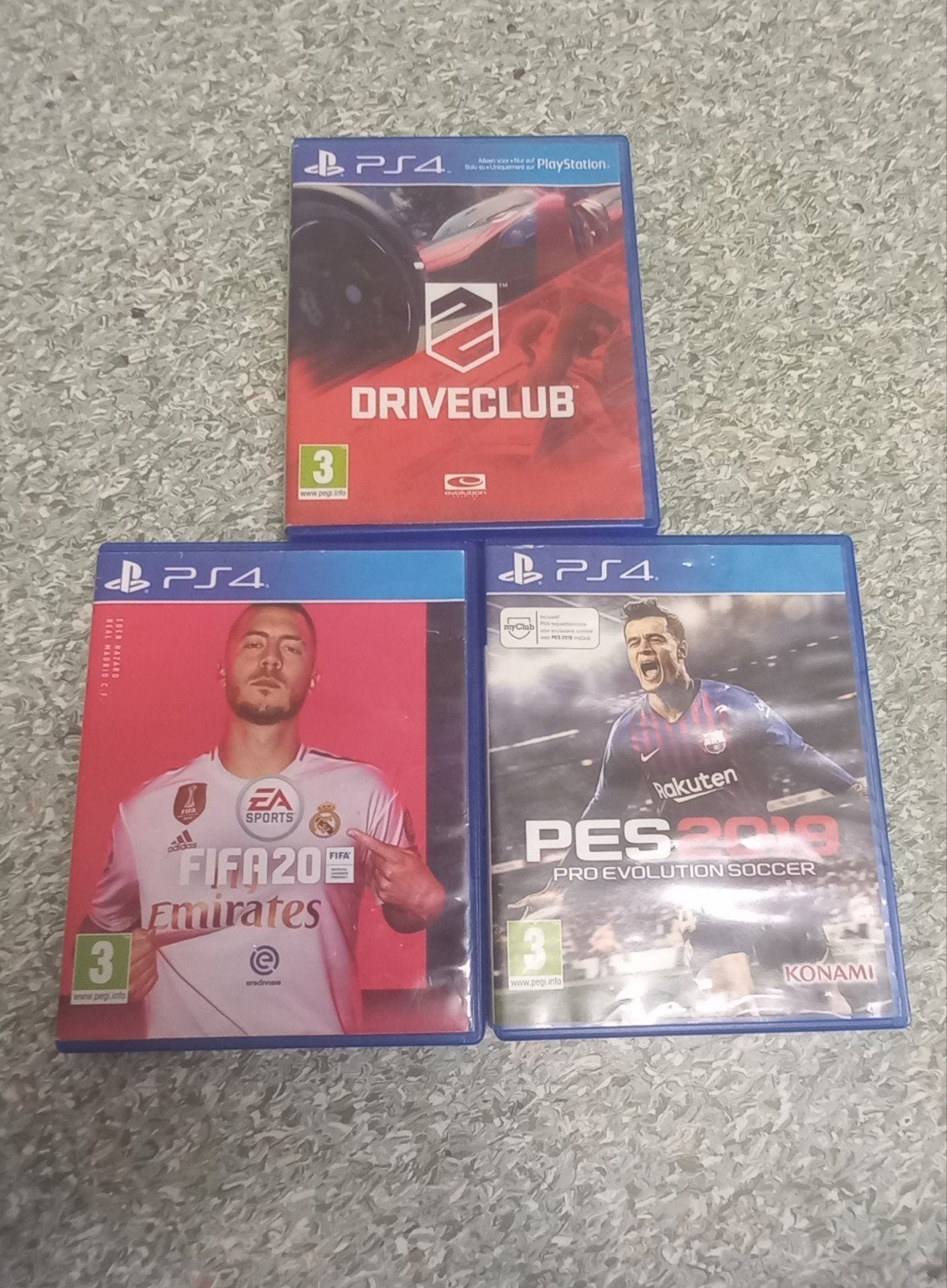 PS4 Games: FIFA 20, PES 2019, Driveclub - Voetbal & Race, Ophalen, Gebruikt, Eén computer, Sport