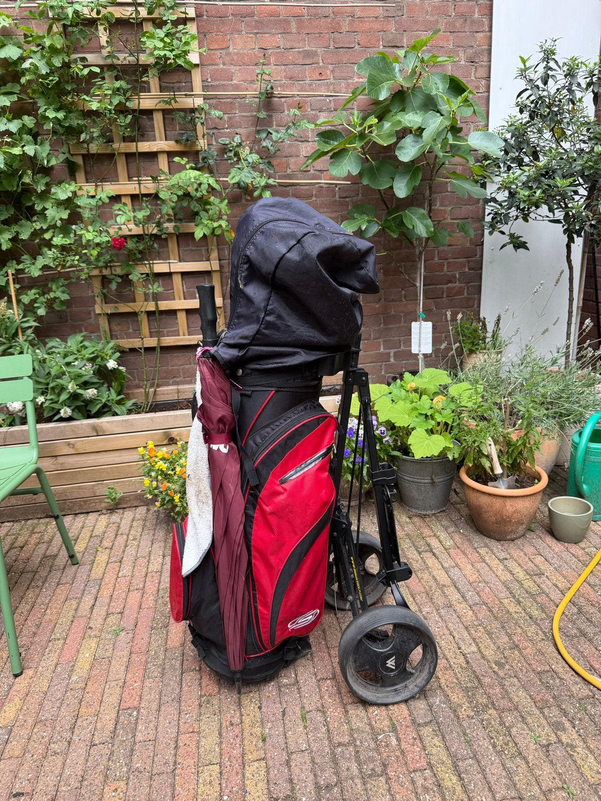 Golf caddy bag met paraplu en handdoek, Ophalen, Gebruikt, Tas, Overige merken