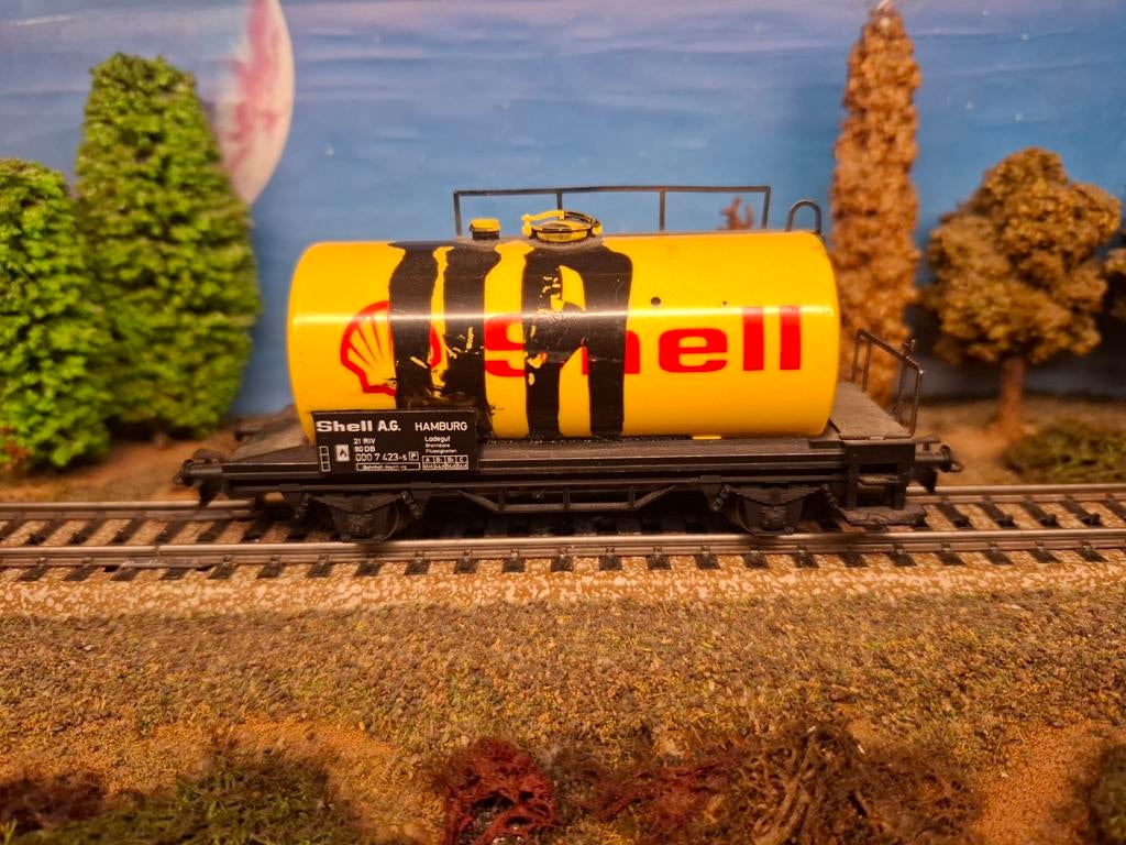 Shell ketel wagon met olie sporen, Wisselstroom, Gebruikt, Wagon, Ophalen of Verzenden