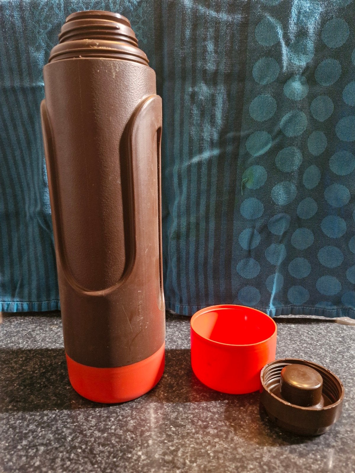 retro vintage thermosfles bruin, Ophalen of Verzenden, Gebruikt