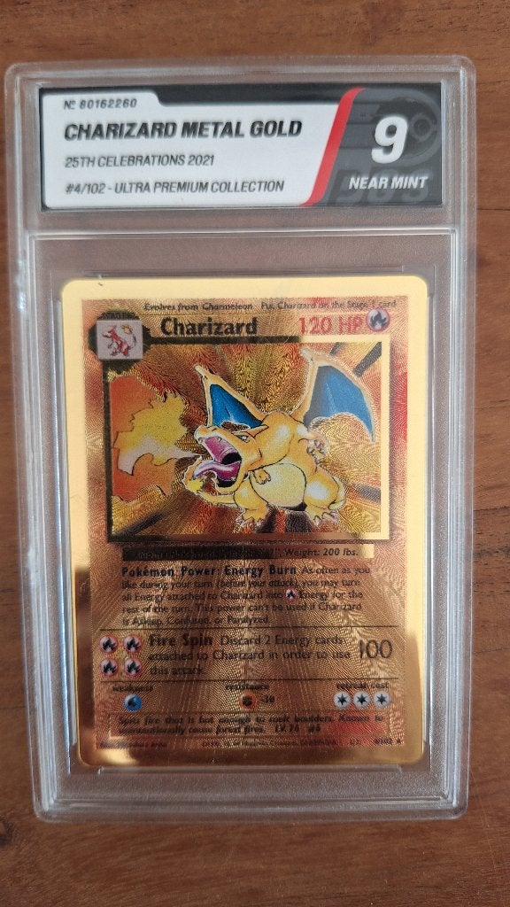 charizard metal grade 9, Hobby en Vrije tijd, Verzamelkaartspellen | Pokémon, Verzenden, Zo goed als nieuw, Losse kaart, Foil