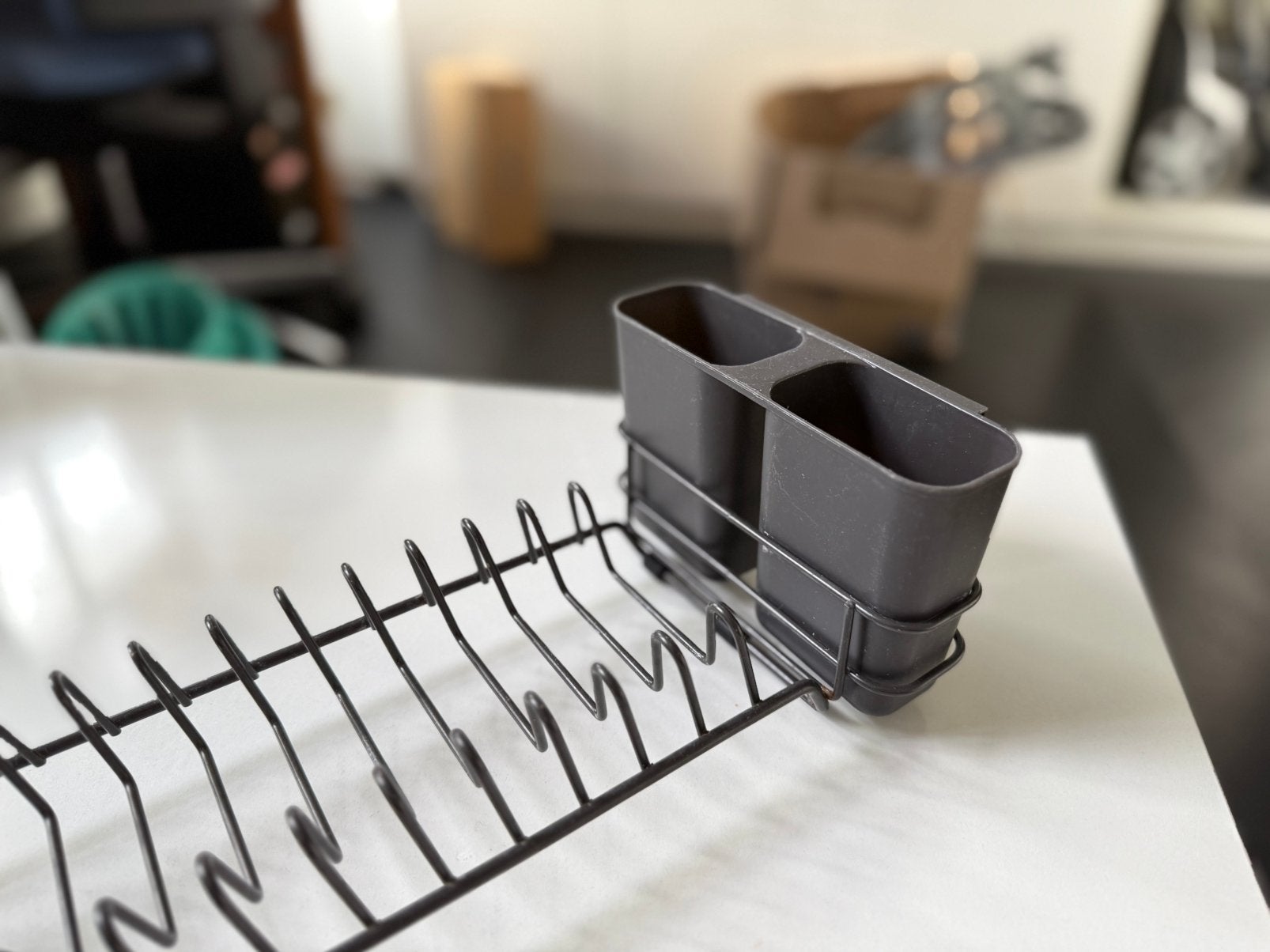 Zwart metalen afdruiprek met bestekhouder, Ophalen of Verzenden, Zo goed als nieuw