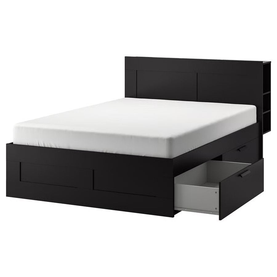 Ikea Brimnes bedframe met opbergruimte, Gebruikt, Zwart, Tweepersoons, Ophalen of Verzenden
