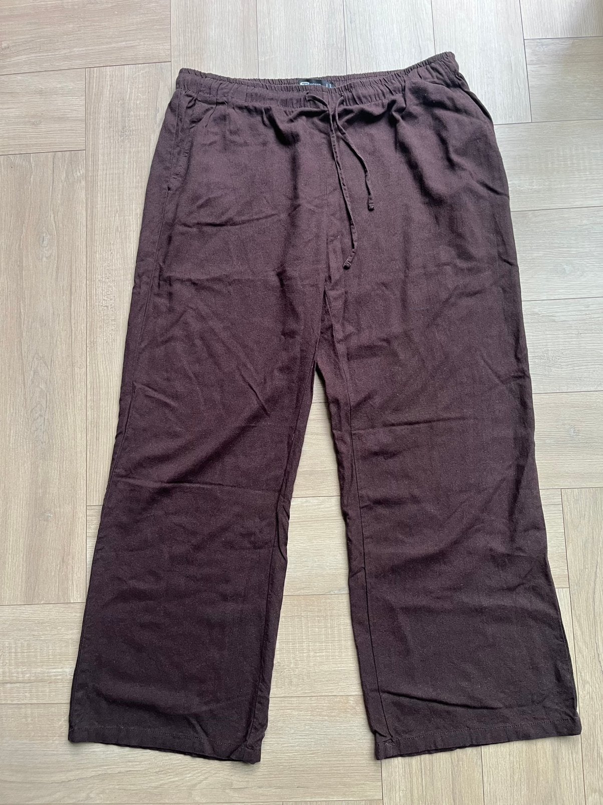Mooie Donkerbruine linnen broek maat L, Maat 38/40 (M), Blauw, Ophalen of Verzenden, Zo goed als nieuw