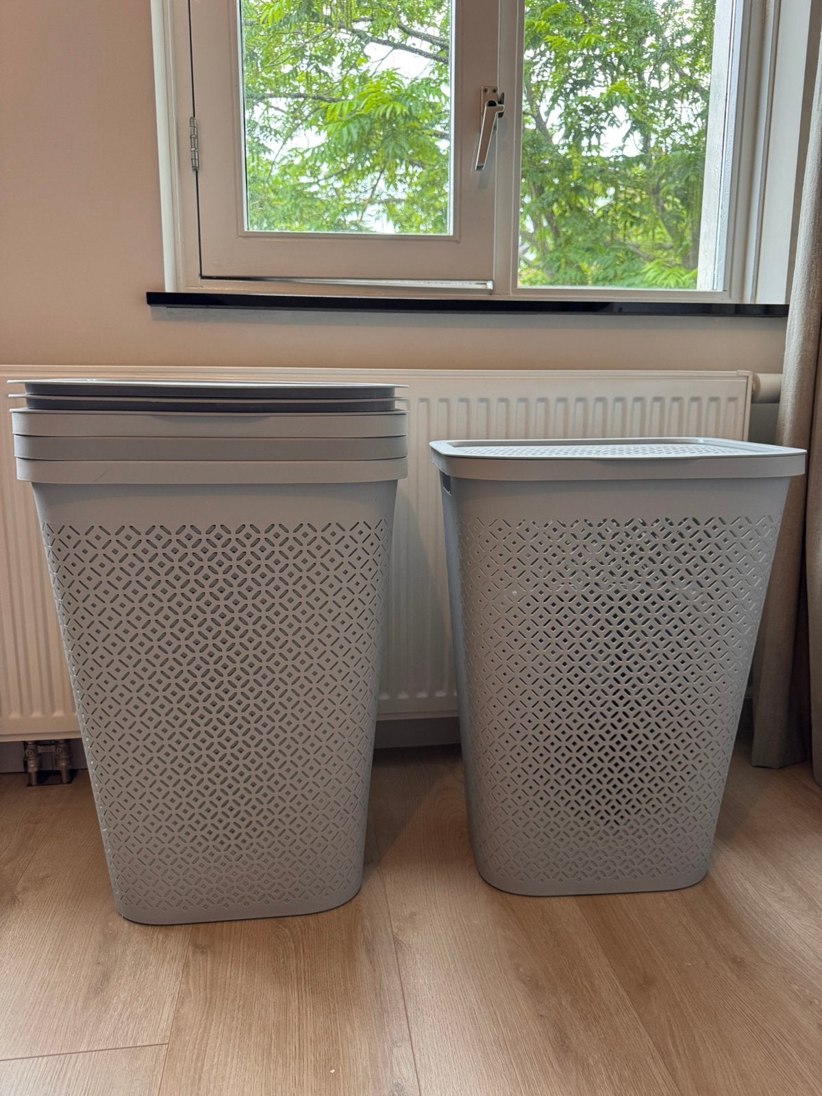 4x Curver wasmand incl. deksel - grijs, Huis en Inrichting, Ophalen, Zo goed als nieuw, Grijs