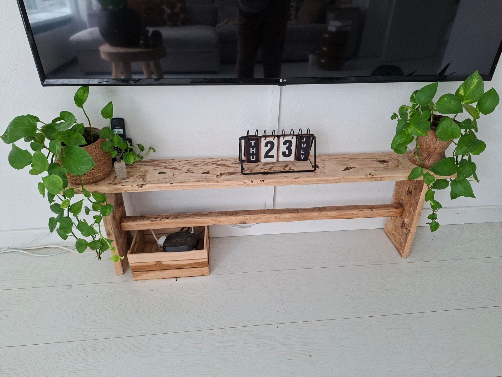 leuk steigerhouten bankje bijzet tafel, Ophalen, Hout