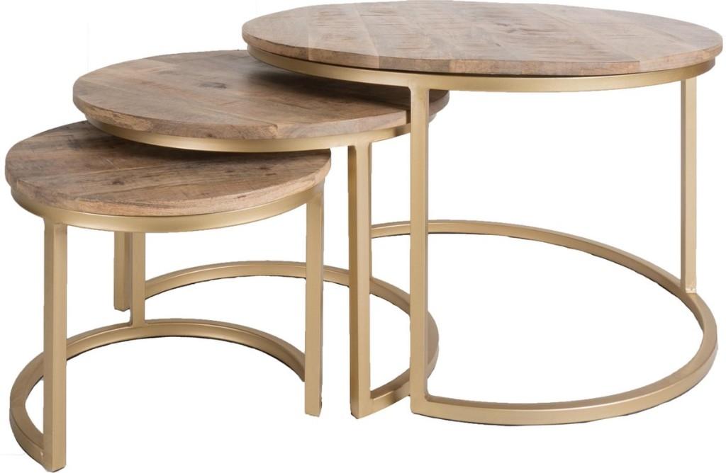 Salontafel Bart Goud - Set van 3, Huis en Inrichting, Tafels | Salontafels, Jouw vloerenspecialist, 50 tot 100 cm, Info@jouwvloerenspecialist.nl