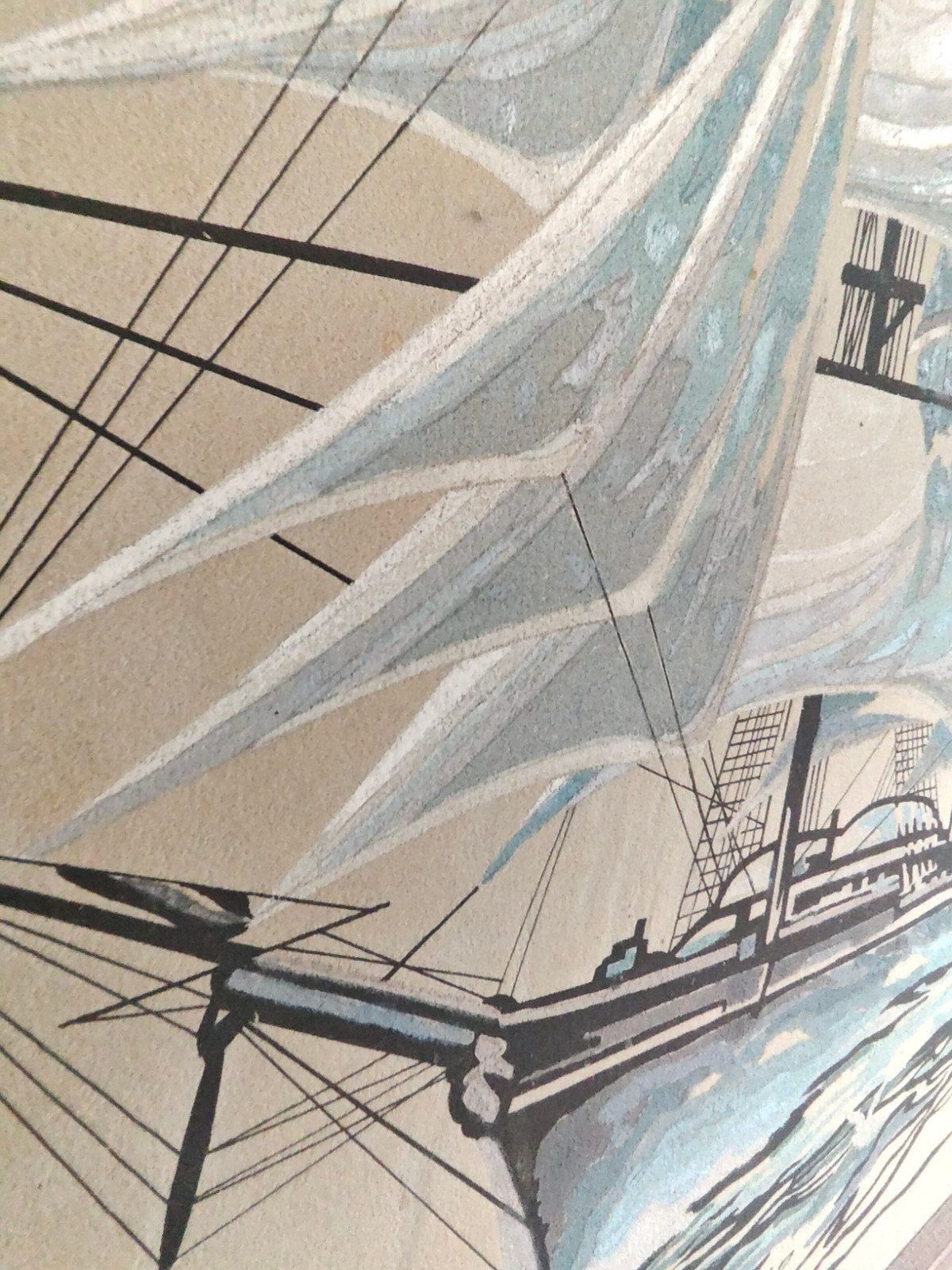 Geweldig mooi Maritiem Schilderij Olieverf op Suède 56x46 cm, Abstract, Ophalen of Verzenden, Ingelijst, Gemengde techniek