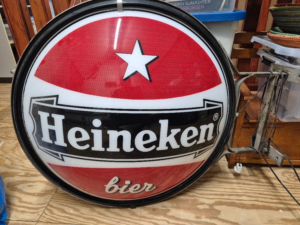 Heineken Cafe verlichting dubbelzijdig., Verzamelen, Ophalen, Gebruikt, Reclamebord, Plaat of Schild, Heineken