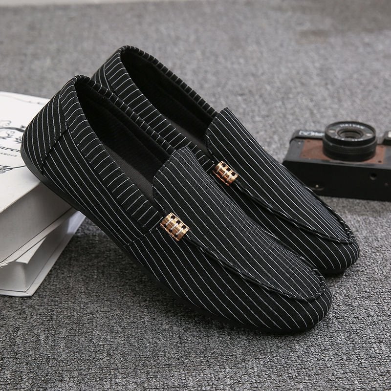 Zwarte gestreepte heren loafers schoenen mannen instappers, Verzenden, Nieuw, Zwart, Loafers