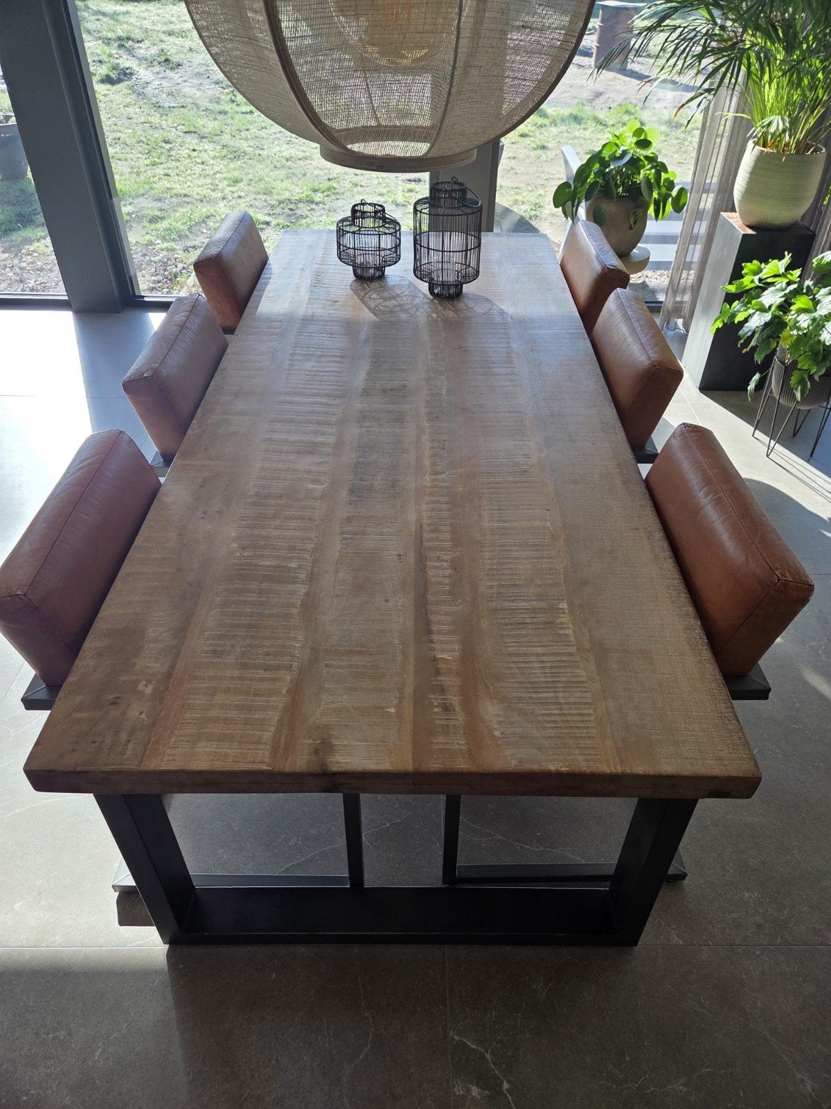 Robuuste eettafel 240x100 cm - mangohout met metalen frame, Industrieel, Landelijk, 200 cm of meer, 50 tot 100 cm, Vijf personen of meer