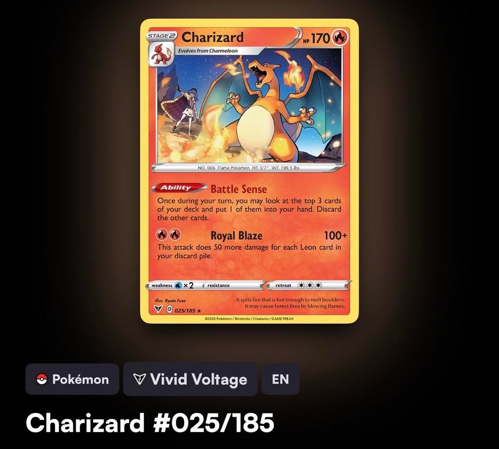 Pokémon Charizard kaart #025/185 Vivid Voltage, Hobby en Vrije tijd, Verzamelkaartspellen | Pokémon, Ophalen of Verzenden, Gebruikt