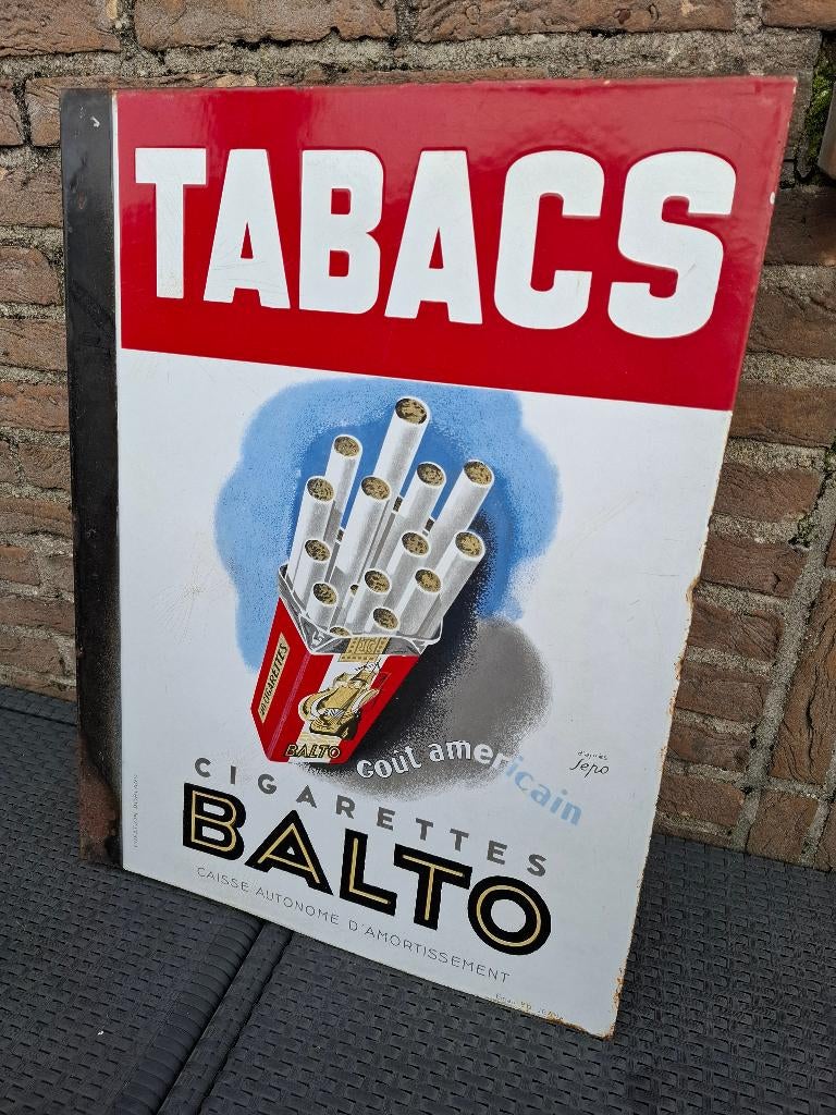 Dubbelzijdig emaillebord Tabac Balto - Cigarettes Celtique, Ophalen of Verzenden, Zo goed als nieuw, Reclamebord
