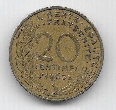 Frankrijk 20 centimes 1965 KM# 930, Verzenden, Frankrijk, Losse munt