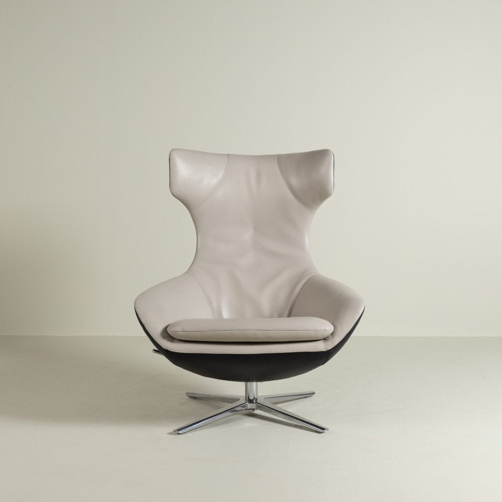 Leolux Caruzzo Fauteuil Crème/Zwart Leer, Huis en Inrichting, Leolux, Zo goed als nieuw, Niet ingevuld, Niet ingevuld