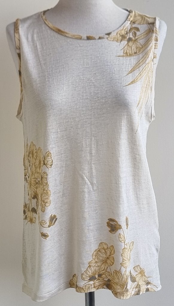 YaYa beige linnen top met bloemen print mt. L, Beige, Maat 42/44 (L), Ophalen of Verzenden, Zo goed als nieuw