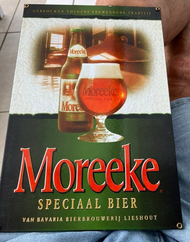 Moreeke emaille reclamebord, Ophalen of Verzenden, Gebruikt, Reclamebord