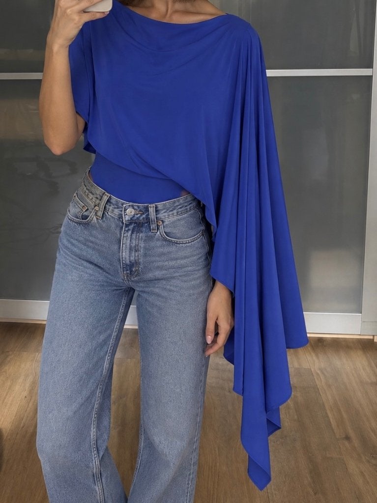 Zara Collection asymmetrische bodysuit – maat M, Maat 38/40 (M), Blauw, Zara, Nieuw
