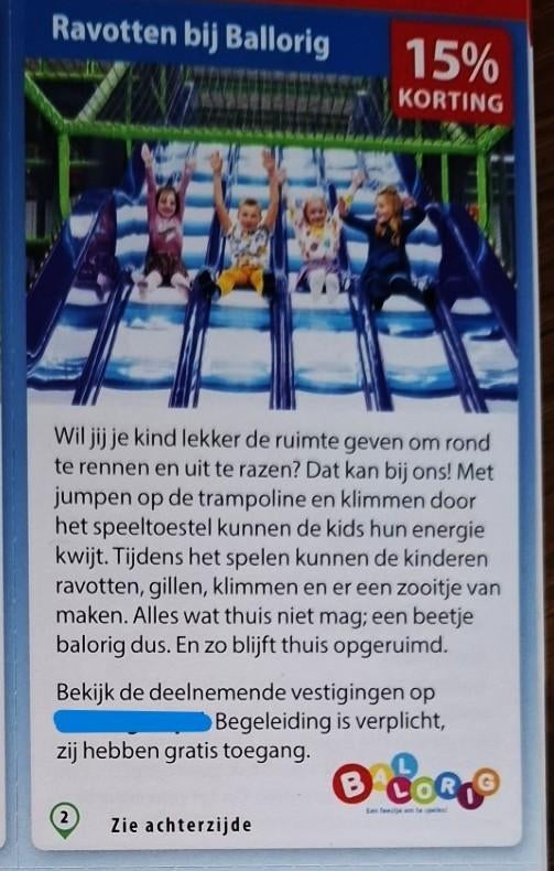 Ravotten bij Ballorig 15% korting, Drie personen of meer, Kortingsbon, Overige typen