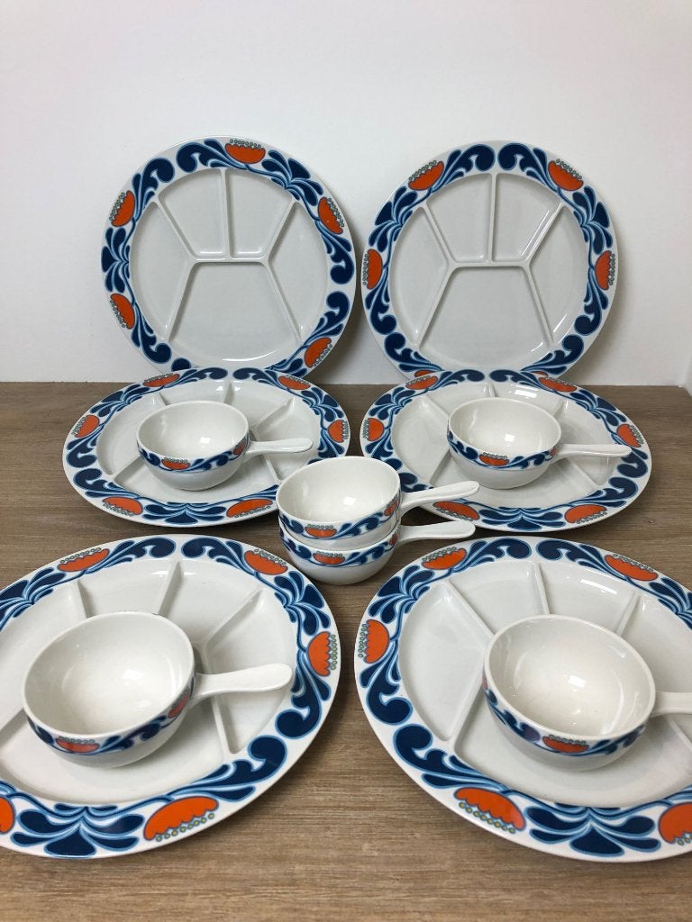 Villeroy & Boch 6x fondue borden 6x kommetjes septfontaines, Witgoed en Apparatuur, Fonduesets, Waxinelicht, Villeroy & Boch, Fondueset