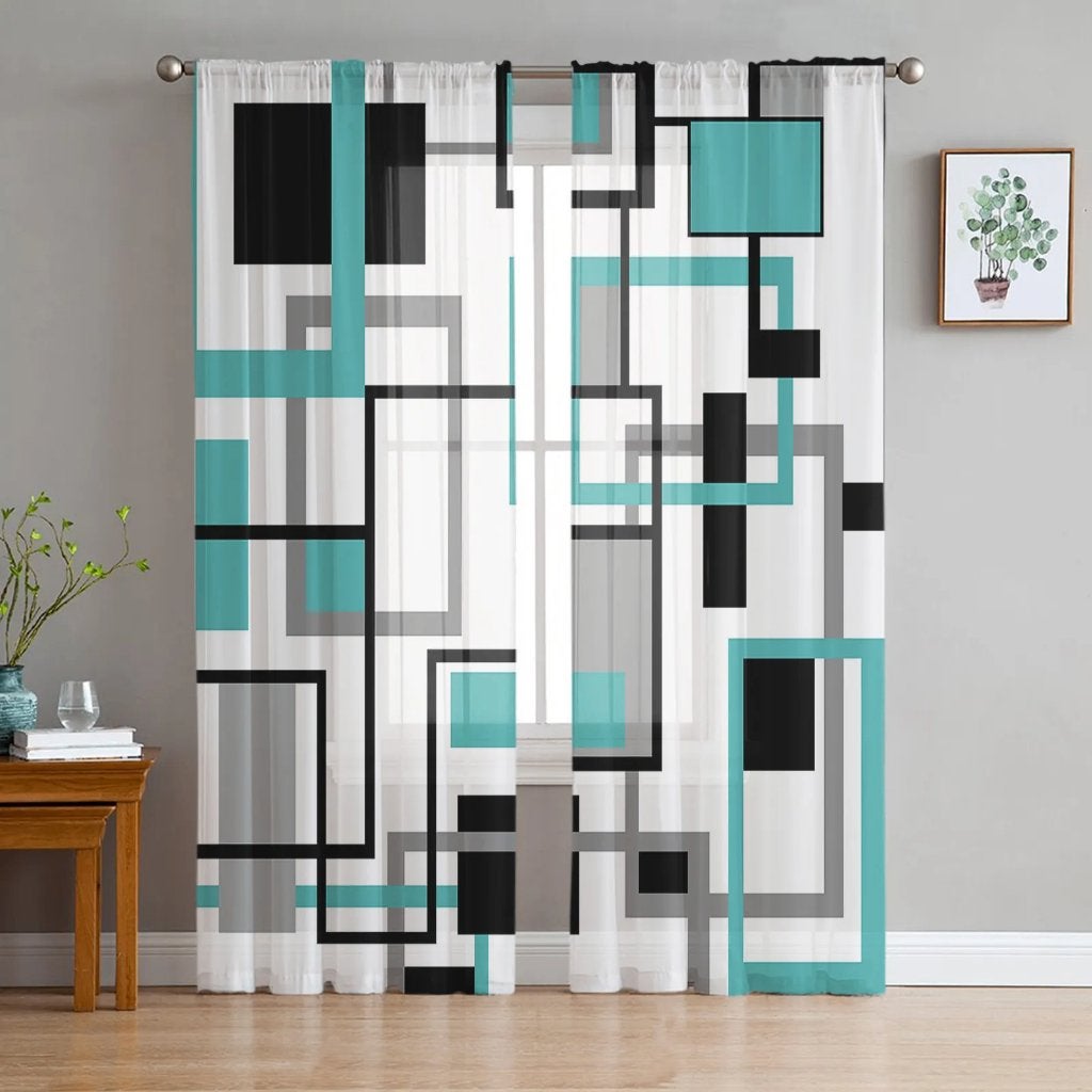 Geometrisch Wit Zwart Groen Grijs Gordijn Inbetween Design, Verzenden, Nieuw, Groen, Gordijn