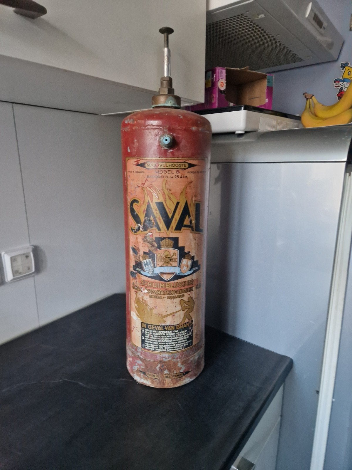 Saval model B  Brandblusser antiek, Verzamelen, Ophalen, Gebruikt, Gebruiksvoorwerp