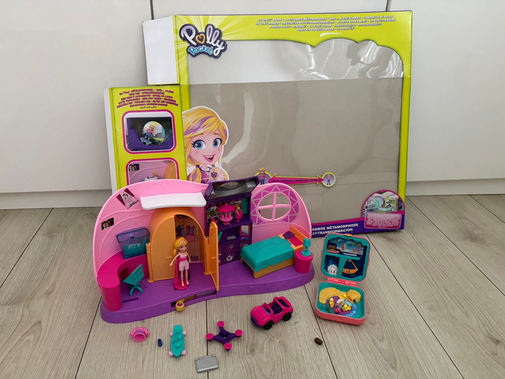 Polly pocket XL slaapkamer en mini pocket versie, Ophalen of Verzenden, Zo goed als nieuw, Poppenhuis