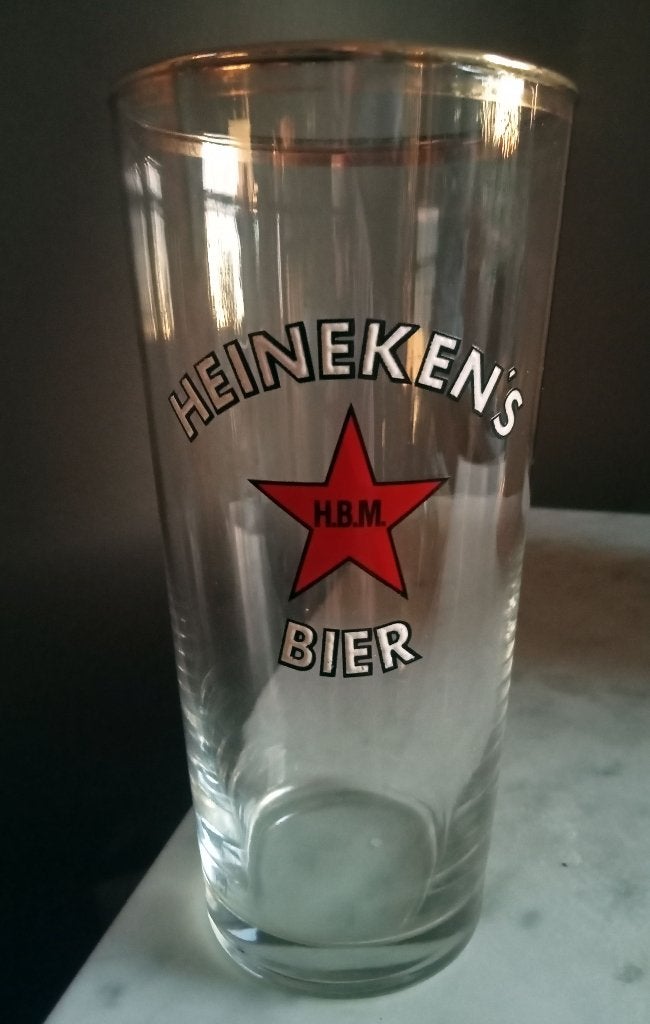 2 Heineken's H.B.M. bierglazen gouden rand, Verzamelen, Ophalen of Verzenden, Zo goed als nieuw, Glas of Glazen, Heineken