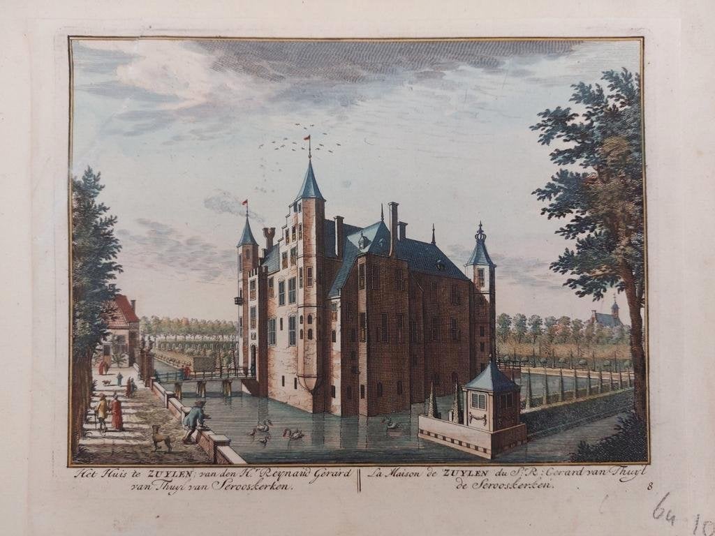 0,50 / Huis te Zuylen - Zuilen  Gekleurde gravure uit 1719, Ophalen of Verzenden
