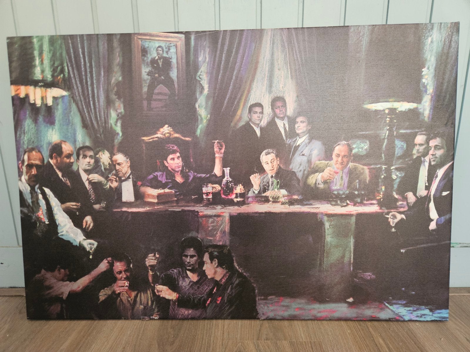 Schilderij 'The Godfather' / 'Scarface' thema, Antiek en Kunst, Kunst | Schilderijen | Klassiek, Ophalen, Doek, Portret of Personen