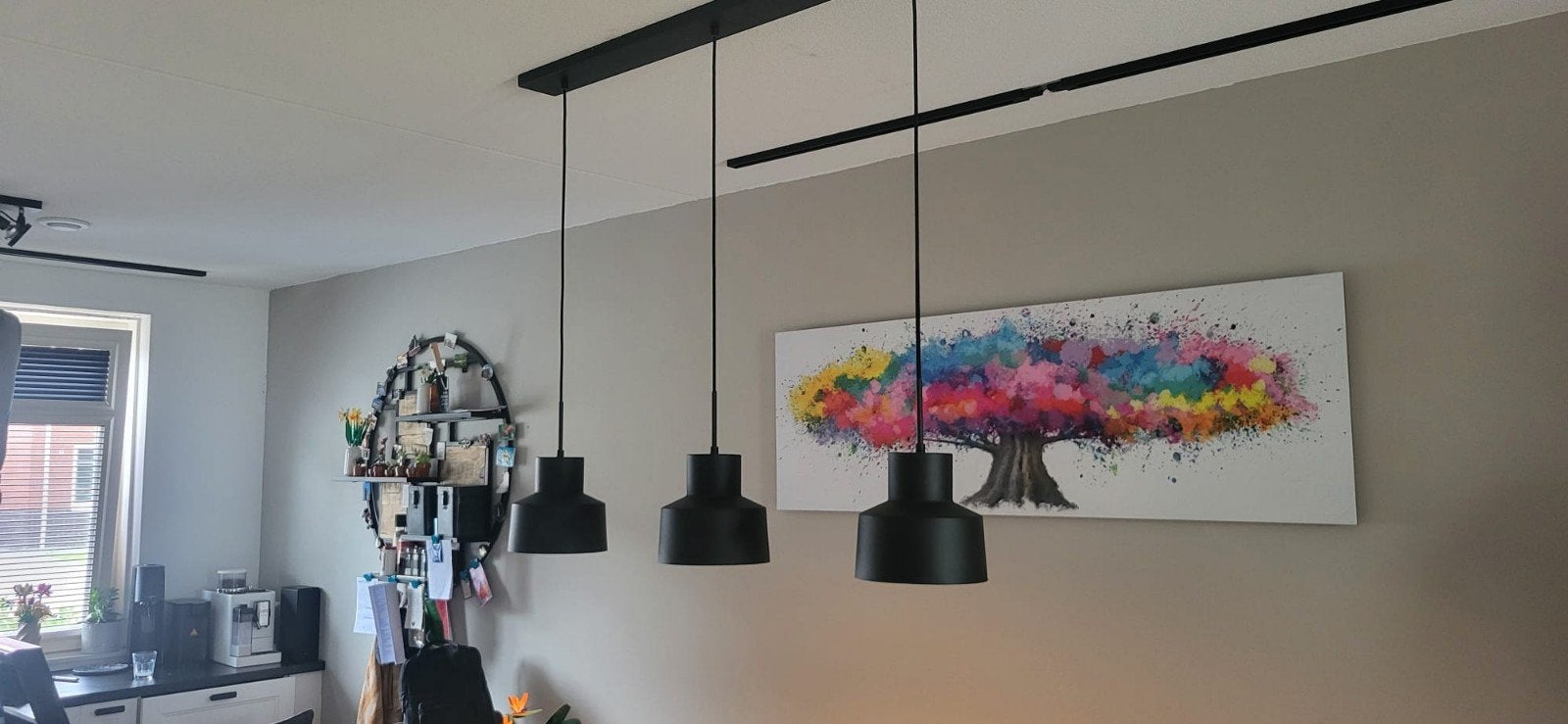 Set van 3 zwarte hanglampen - zo goed als nieuw, Ophalen, Zo goed als nieuw, Metaal