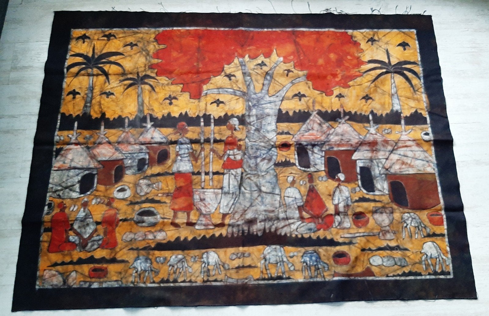 Batik wandkleed / schilderij Afrika, Ophalen of Verzenden, Zo goed als nieuw