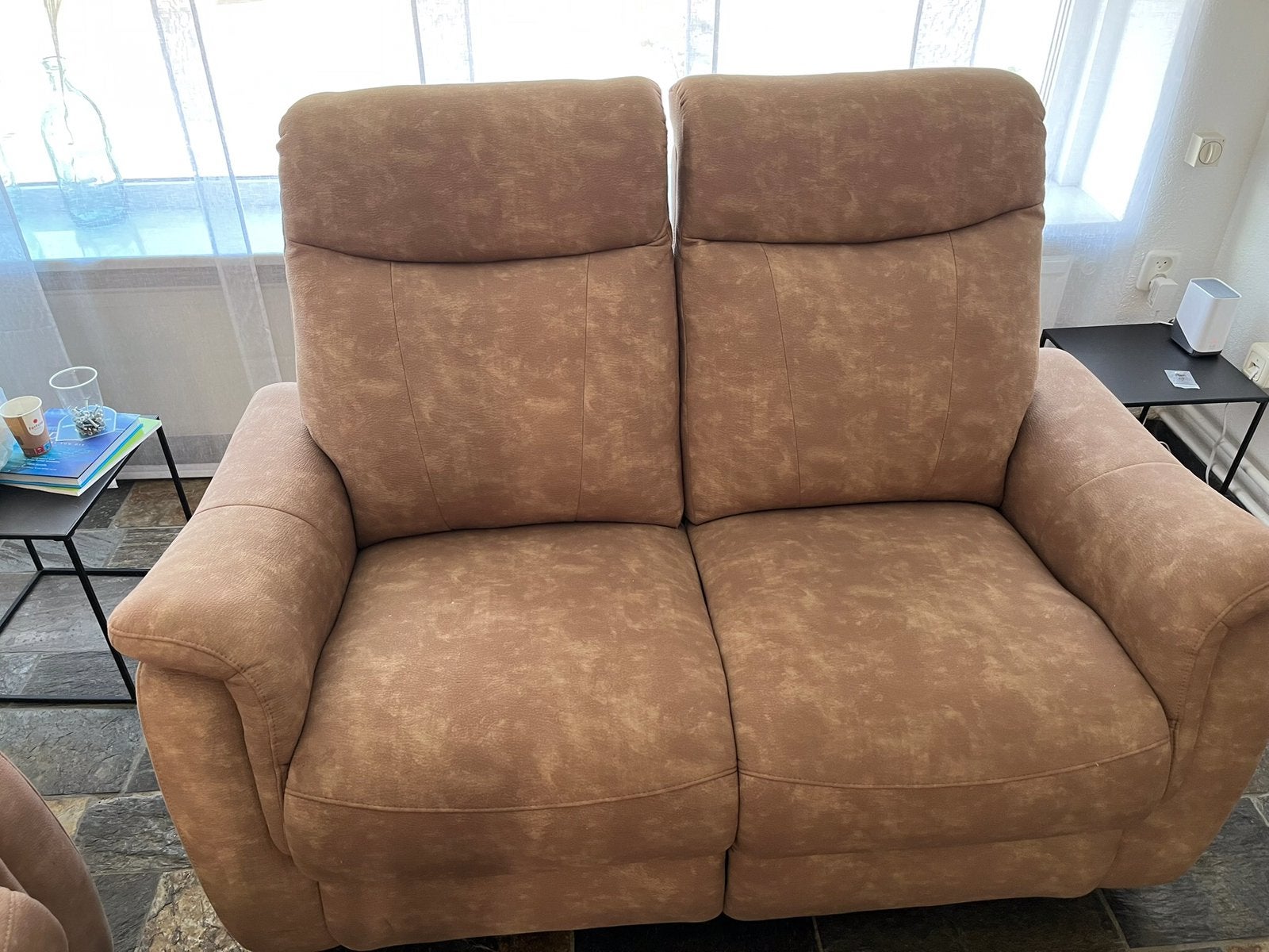 Tweezitter bank zgan/ cognac kleur, Ophalen, Overige materialen, 150 tot 200 cm, Tweepersoons