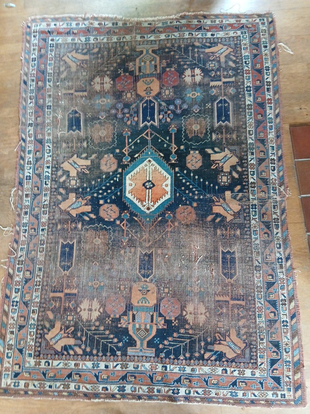 Handgeknoopt oud Oosters tapijt., Ophalen of Verzenden, Gebruikt, Rechthoekig, 200 cm of meer