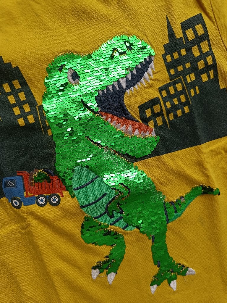 Dino t-shirt C&A maat 128 met omkeerbare pailletten, Gebruikt, C&A, Jongen of Meisje, Ophalen of Verzenden