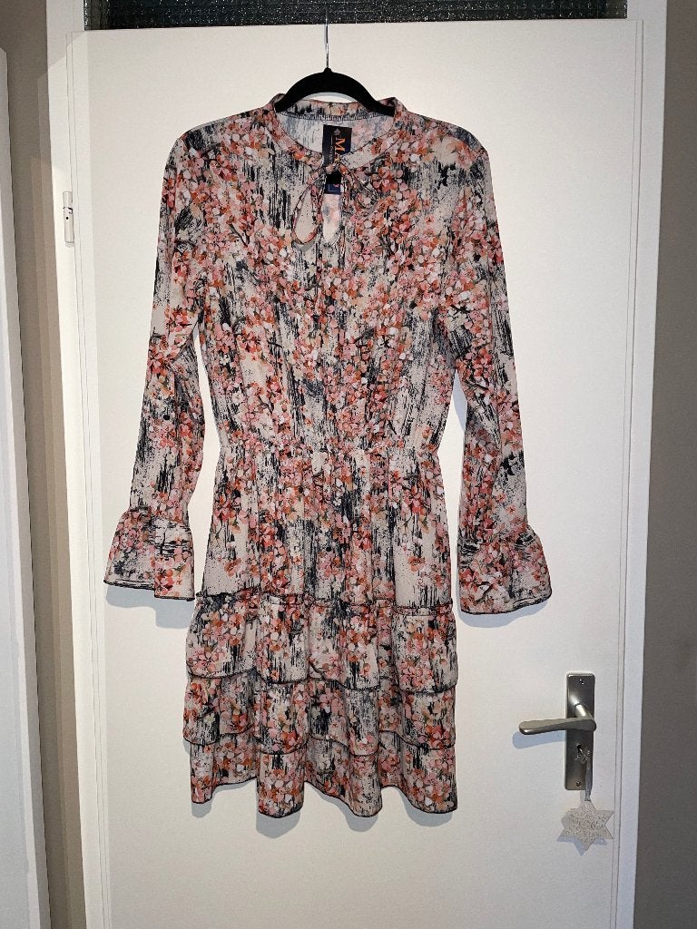 Dames lange mouwen ruffle layer print jurk dress nieuw mt L, Max15, Meerkleurig, Maat 42/44 (L), Nieuw