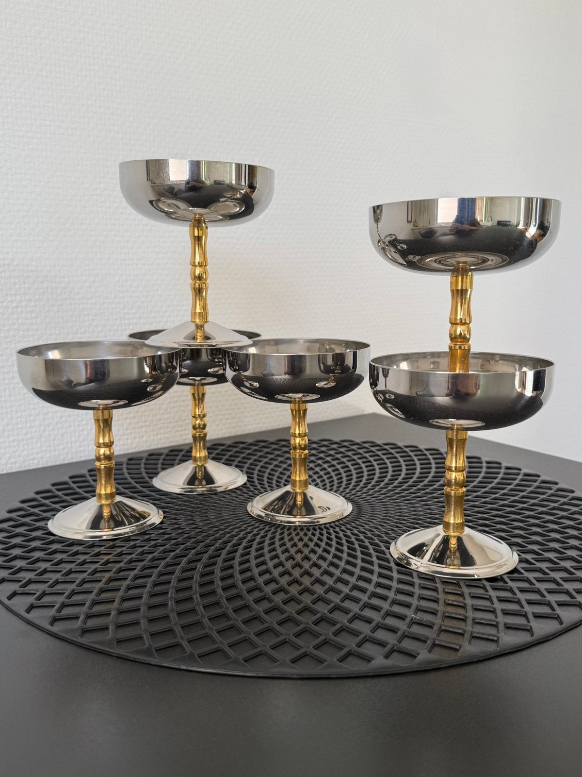 6 grote RVS coupes ijs champagne inox vintage Italiaans, Antiek en Kunst, Antiek | Servies los, Ophalen of Verzenden