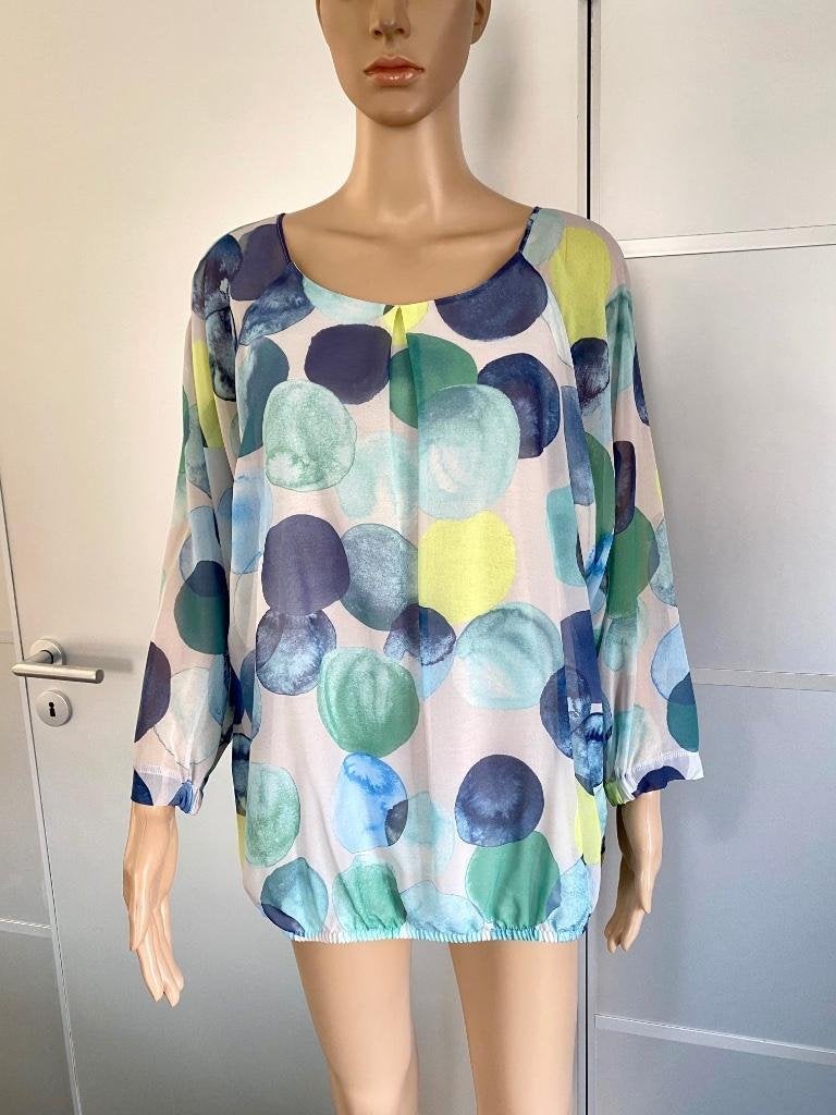 J346 blouse maat L=42/44 blouse top blauw/groen/wit, Bianca, Blauw, Maat 42/44 (L), Ophalen of Verzenden