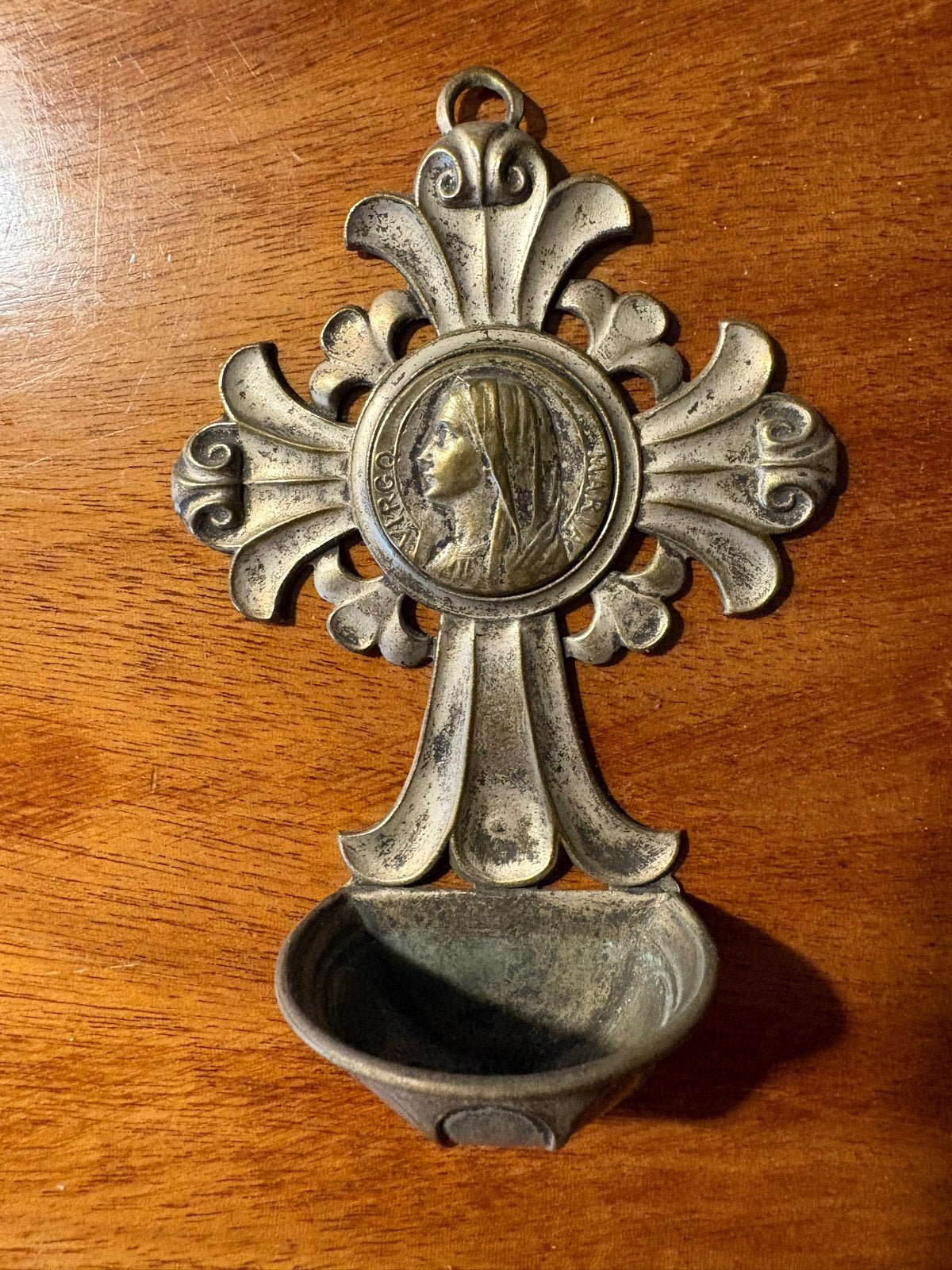 Antiek Wijwatervat met Maria-afbeelding, Antiek en Kunst, Ophalen of Verzenden