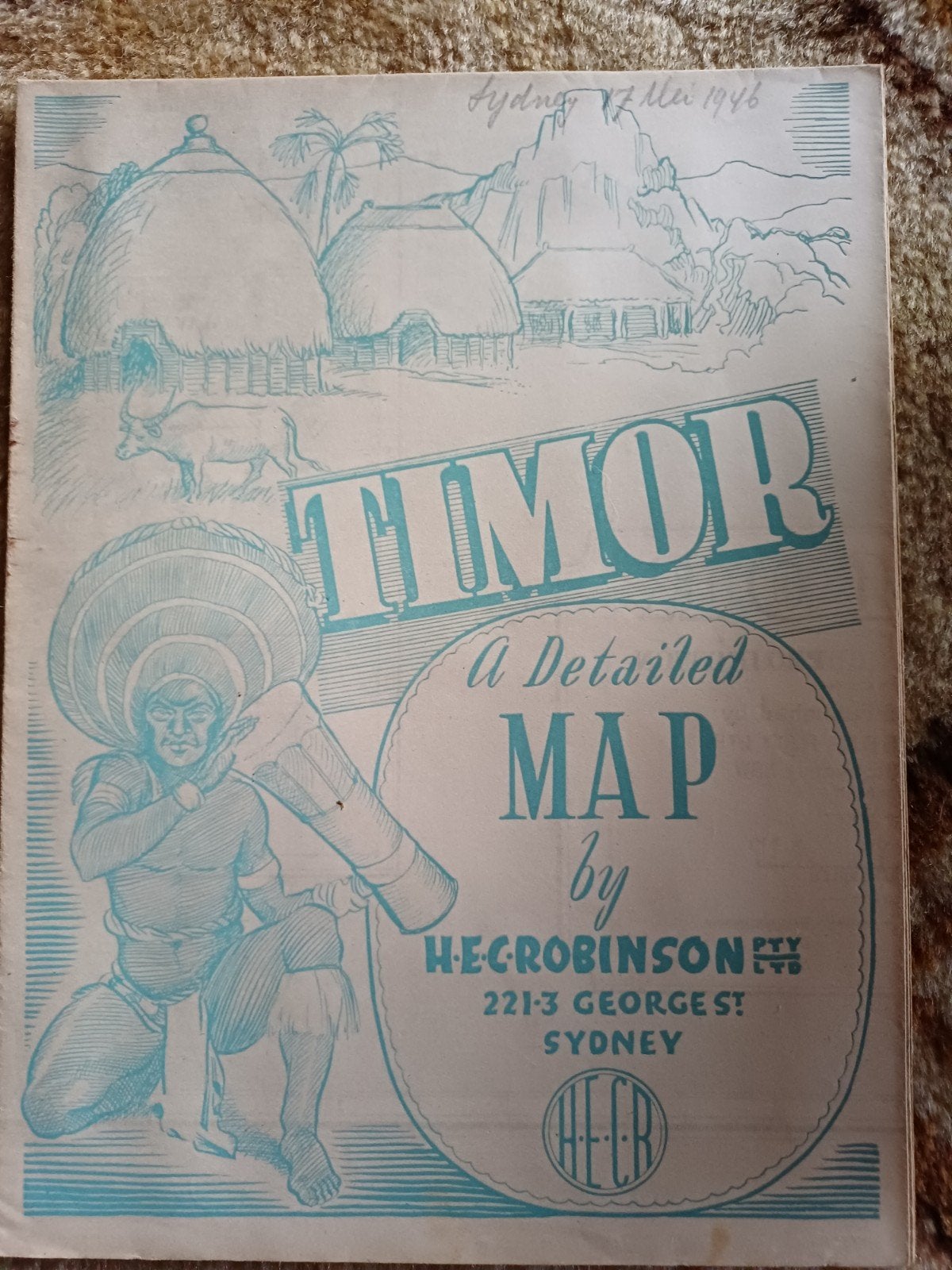 L17 Vintage kaart Timor door H.E.C. Robinson, 1946, Gelezen, H.E.C. Robinson Pty Ltd, Overige gebieden, Ophalen of Verzenden