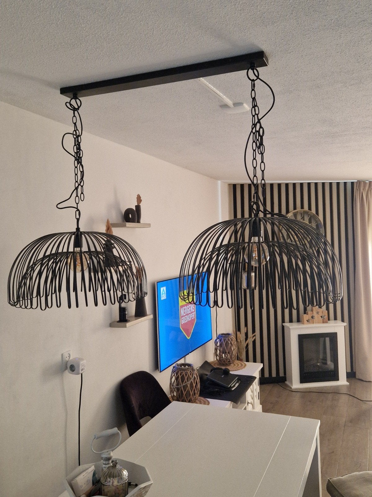 Stalen eetkamer hang lampen, Ophalen, E27 (groot), Zo goed als nieuw, Metaal